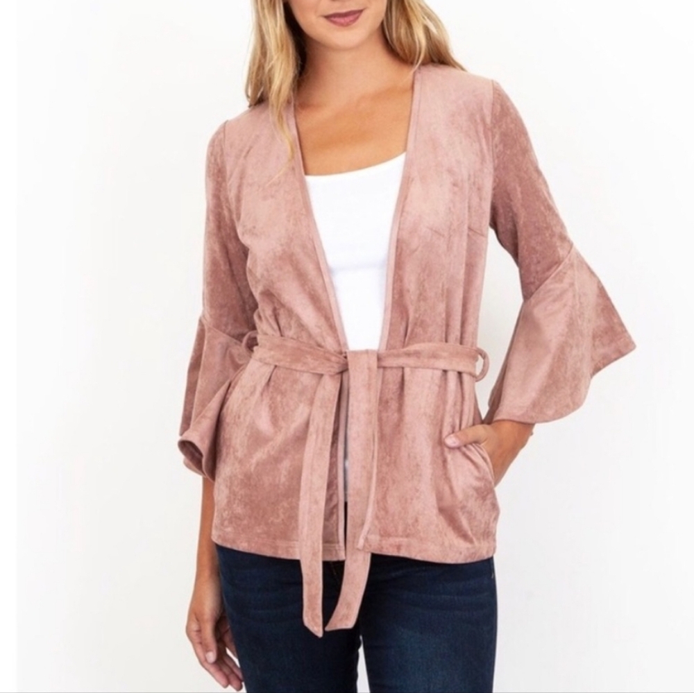 Kut From The Kloth Dusty Rose Faux Suede Bell Sleeve Belted Jacket Size XS